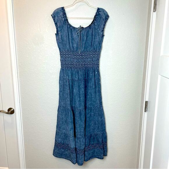 TOMMY HILFIGER Acid Wash Tiered Dress w/Stitching Detail at Waist Size 8 - Picture 1 of 10